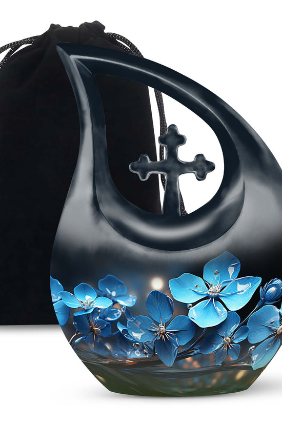 Scorpion Grass Floral Funeral Urn - Decorative Memorial Urn For Ashes