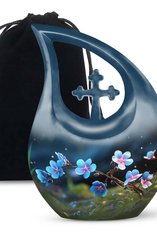 Scorpion Grass Aluminium Urn For Human Ashes - Large Floral Urn