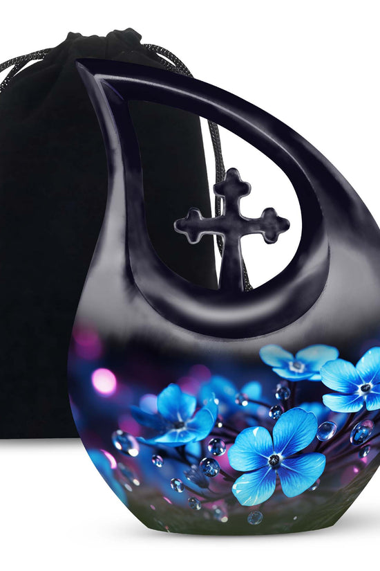 Bule Flower Memorial Urn - Premium Funeral Urn For Human Ashes