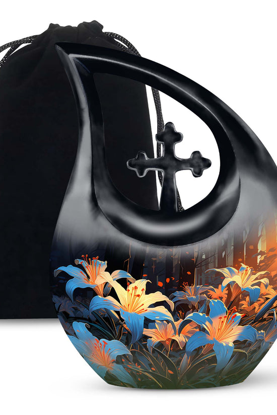 Floral Lily Memorial Urn - Cremation Urn For Human Ashes