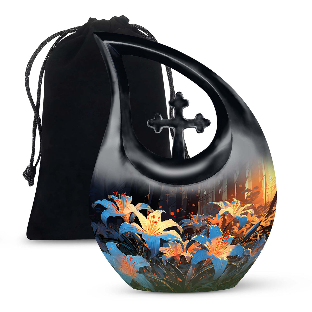 Floral Lily Memorial Urn - Cremation Urn For Human Ashes