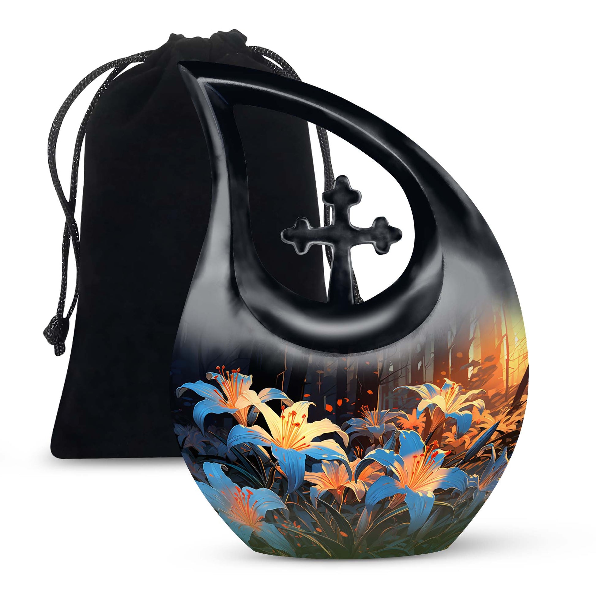 Floral Lily Memorial Urn - Cremation Urn For Human Ashes