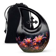 White Lily Cremation Aluminum Urn - Large Funeral Urn For Ashes