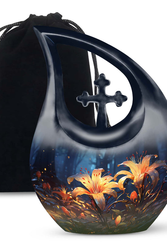 Lily Flower Large Urn For Ashes - Decorative Aluminium Memorial Urn