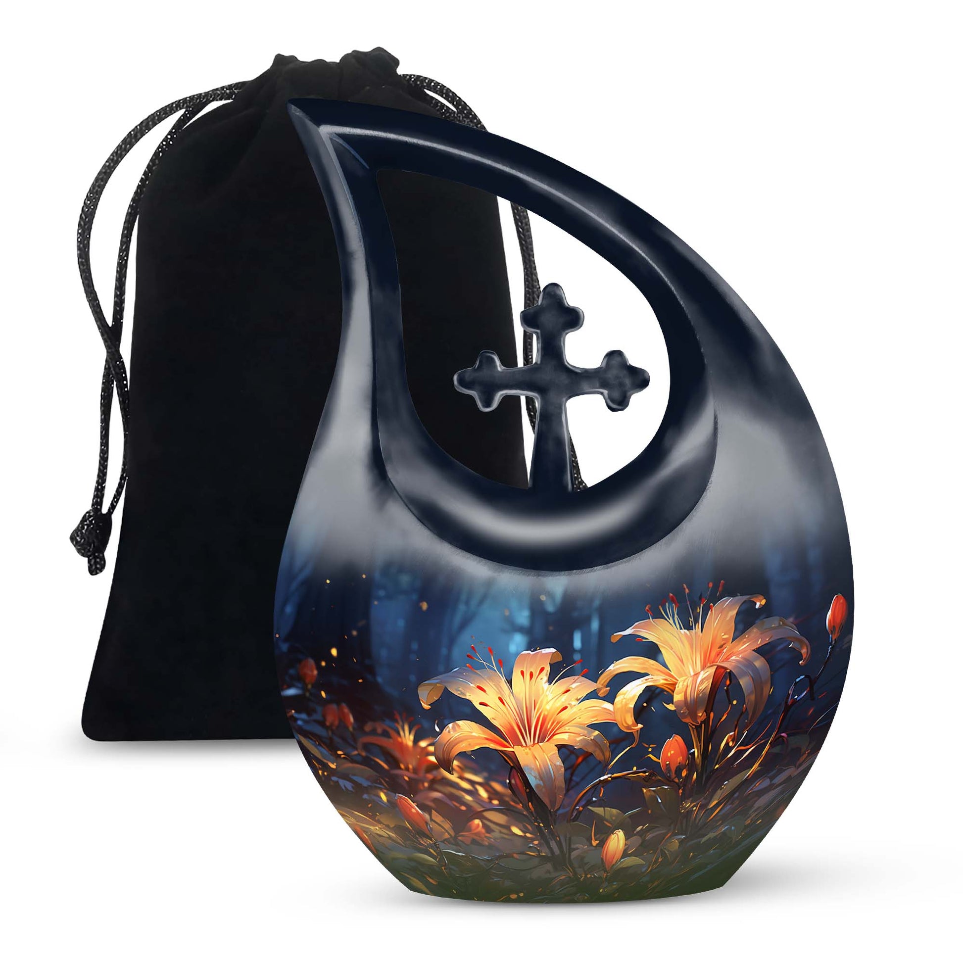 Lily Flower Large Urn For Ashes - Decorative Aluminium Memorial Urn