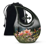 Pink Lily Aluminium Urn For Ashes - Large Floral Memorial Urn