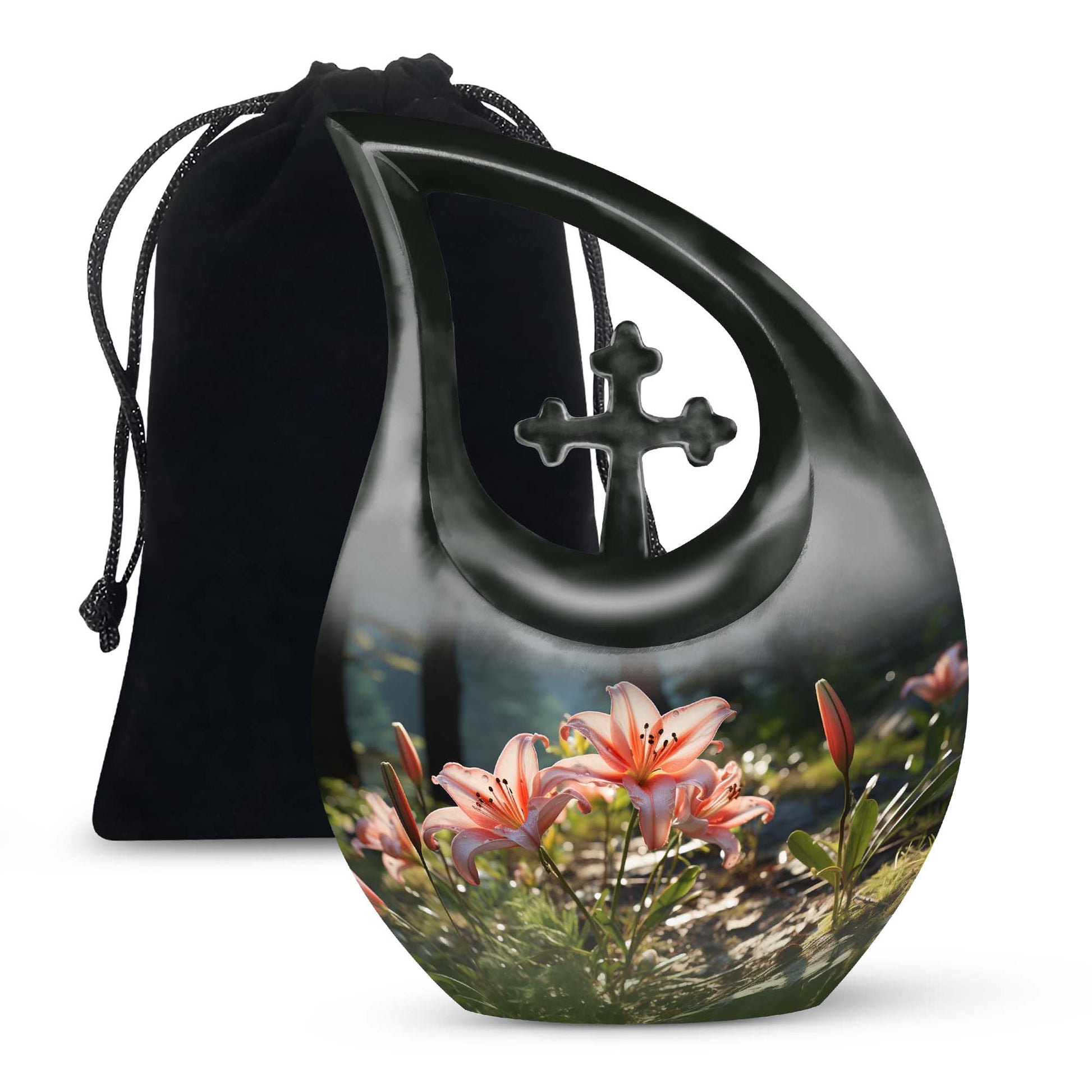 Pink Lily Aluminium Urn For Ashes - Large Floral Memorial Urn