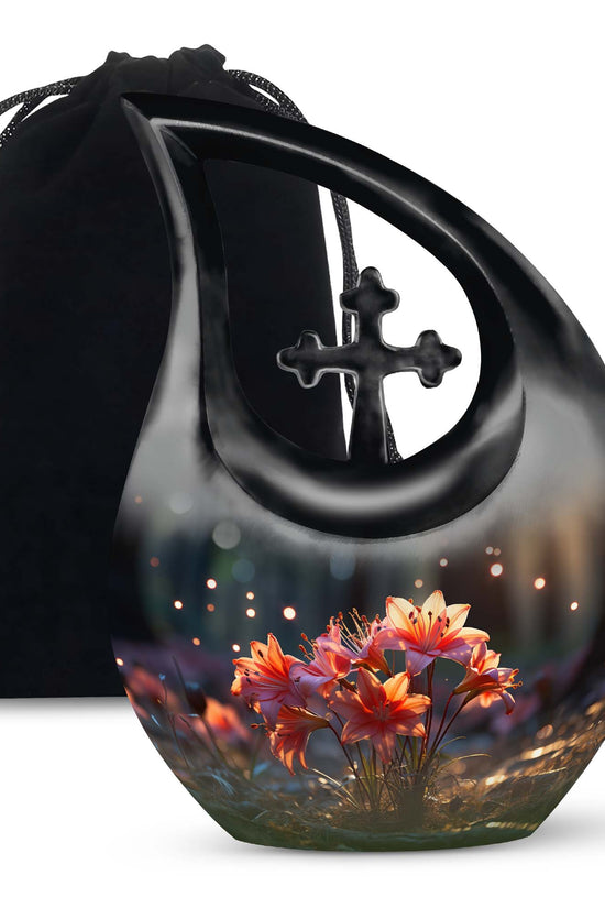 Pretty Lily Cremation Urn - Aluminium Funeral Urn For Loved Ones