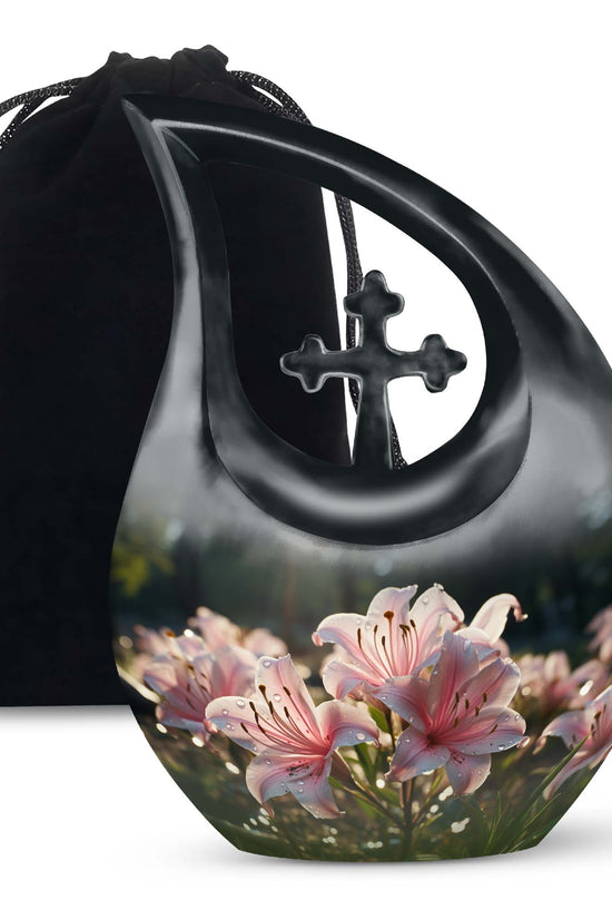 Pink Lily Funeral Urn For Ashes - Large Memorial Urn For Ashes