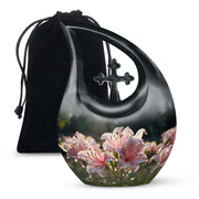 Pink Lily Funeral Urn For Ashes - Large Memorial Urn For Ashes