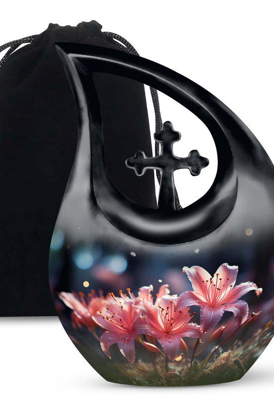 Soft Pink Lily Funeral Urn For Ashes - Decorative Adult Cremation Urn