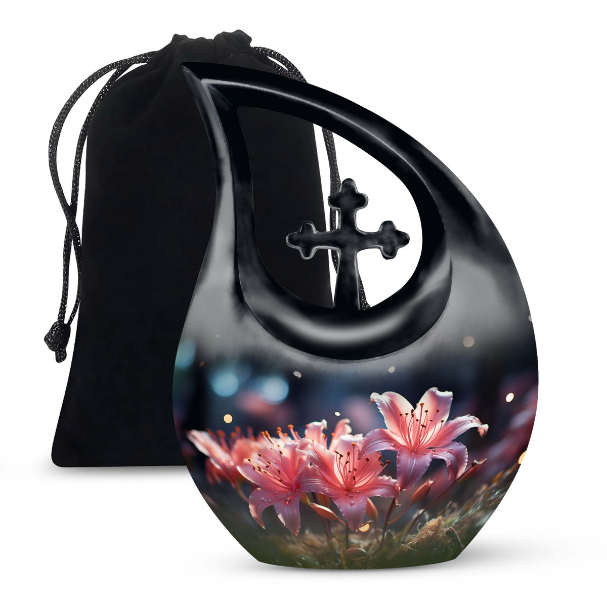 Soft Pink Lily Funeral Urn For Ashes - Decorative Adult Cremation Urn
