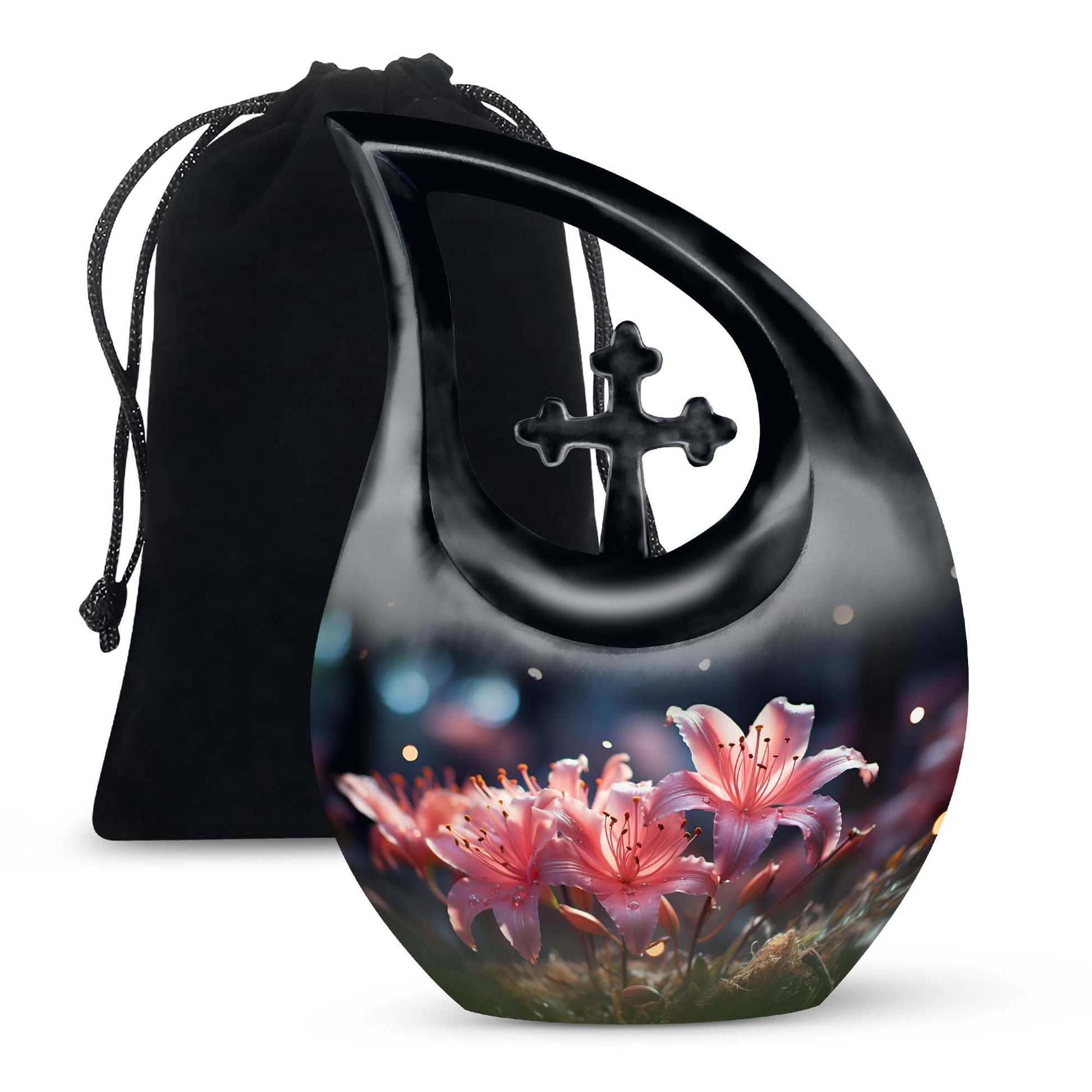 Soft Pink Lily Funeral Urn For Ashes - Decorative Adult Cremation Urn