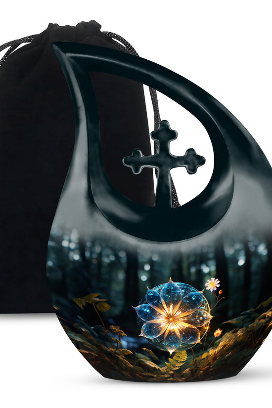Mystic Forest Flower Cremation Urn - Fantasy Memorial Urn For Human Ashes