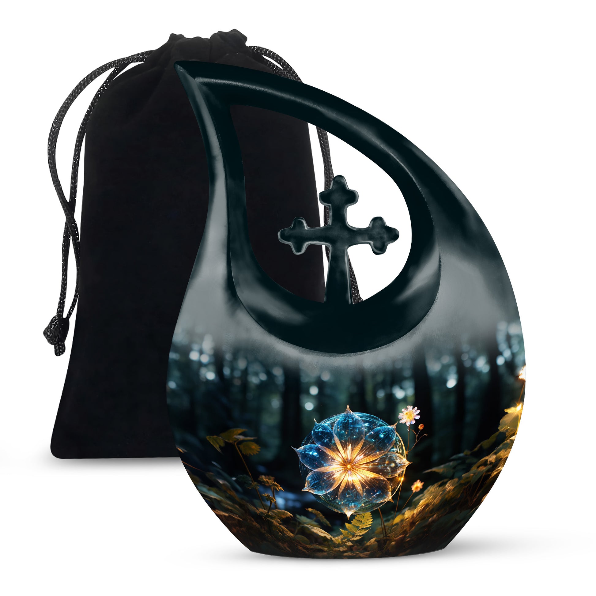 Mystic Forest Flower Cremation Urn - Fantasy Memorial Urn For Human Ashes