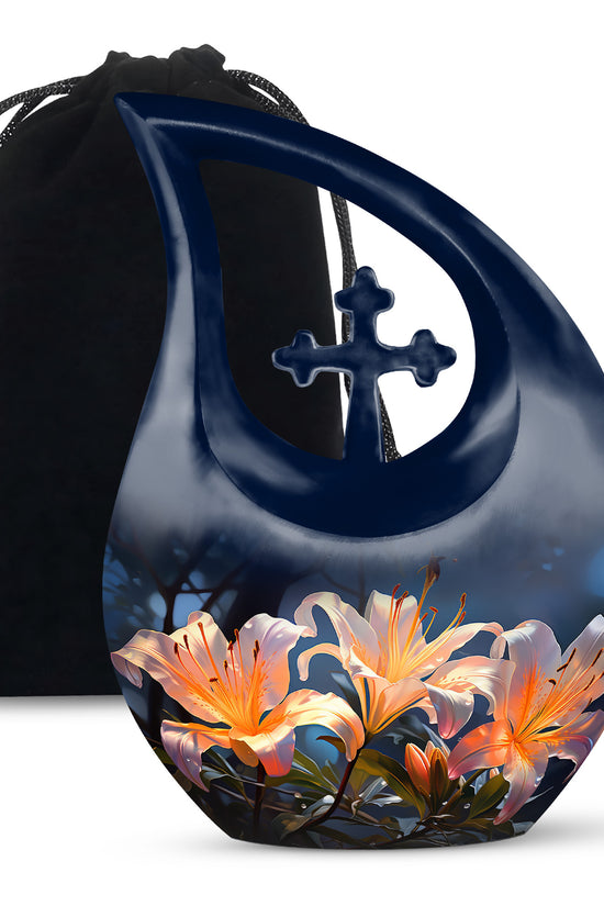 Serene Lily Flower Memorial Urn - Beautiful Cremation Urn For Ashes
