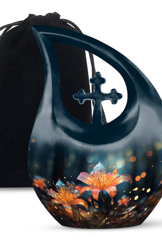 Orange Lily Funeral Urn For Ashes - Large Memorial Urn For Ashes