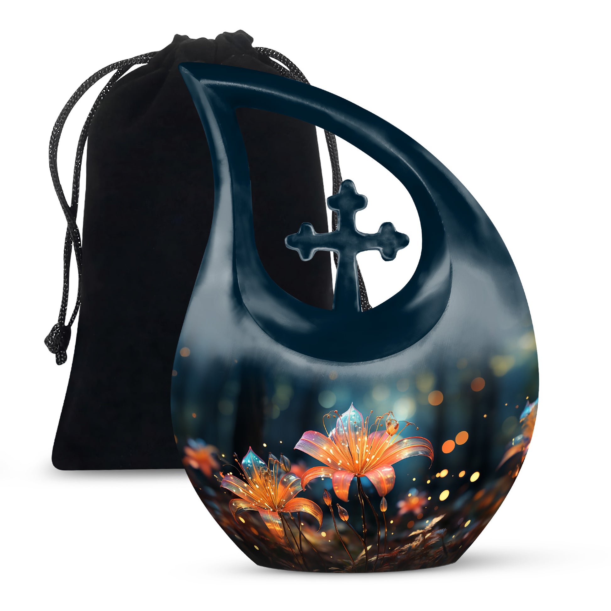 Orange Lily Funeral Urn For Ashes - Large Memorial Urn For Ashes