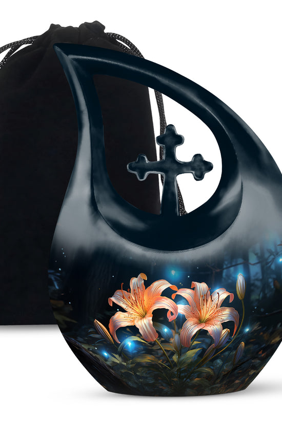 Orange Lily Cremation Urn - Floral Theme Funeral Urn For Loved Ones