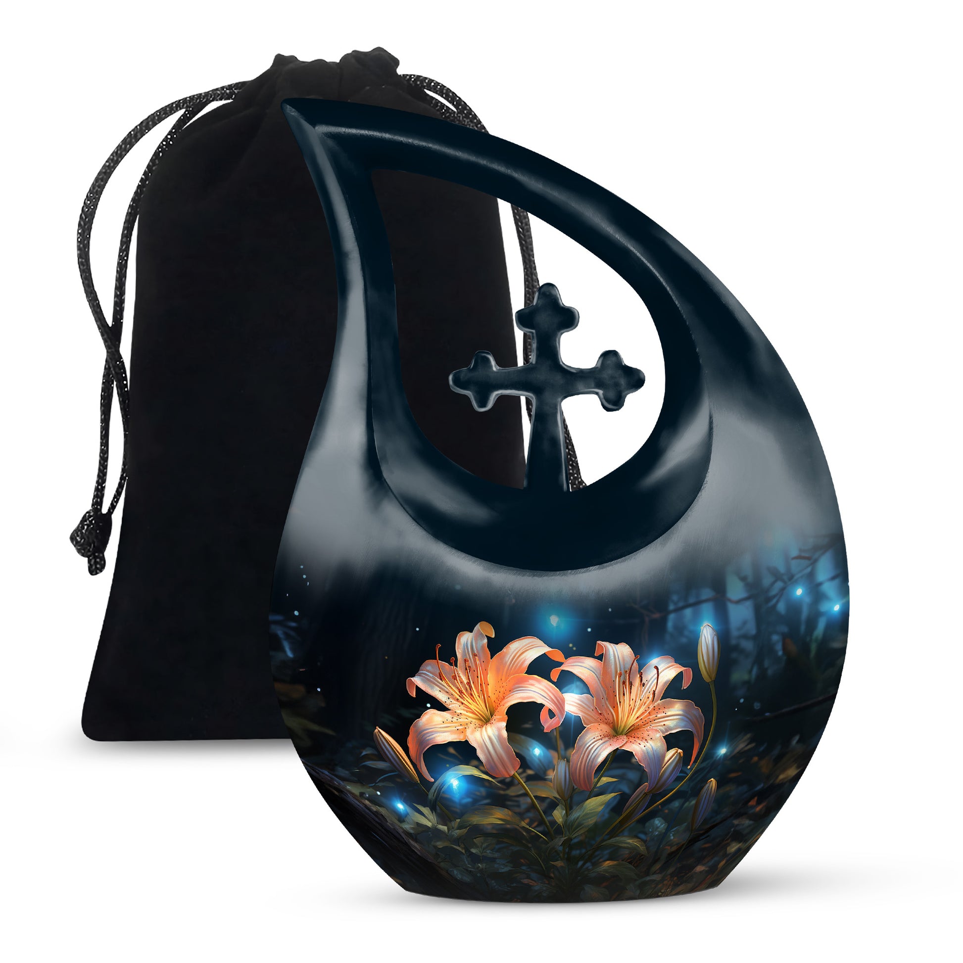 Orange Lily Cremation Urn - Floral Theme Funeral Urn For Loved Ones