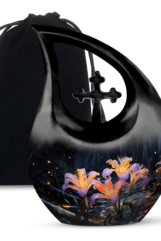 Beautiful Lily Theme Funeral Urn - Aluminum Memorial Urn For Adult Ashes