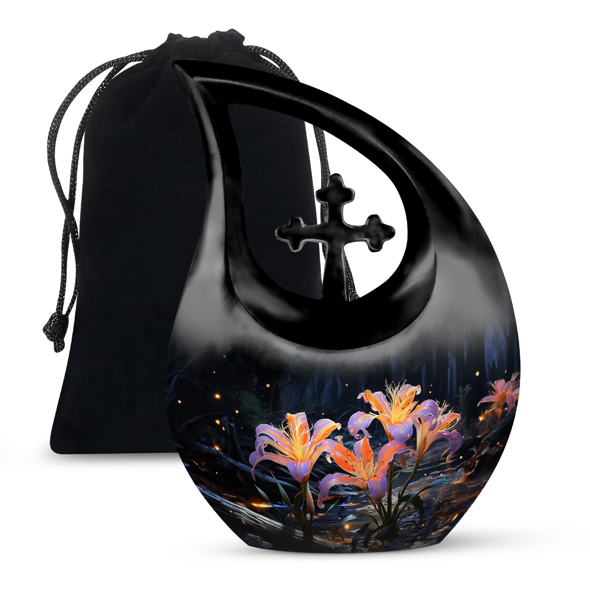 Beautiful Lily Theme Funeral Urn - Aluminum Memorial Urn For Adult Ashes
