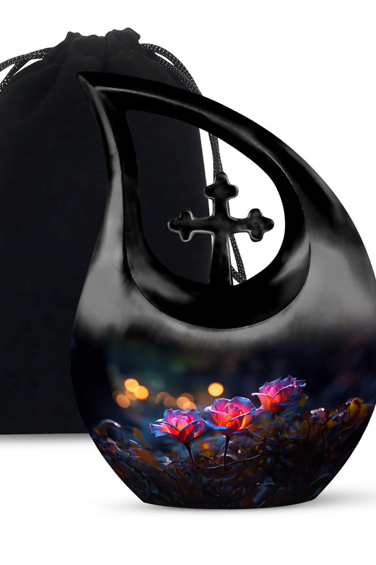 Elegant Triple Rose Funeral Urn - Decorative Floral Ashes Urn For Ashes