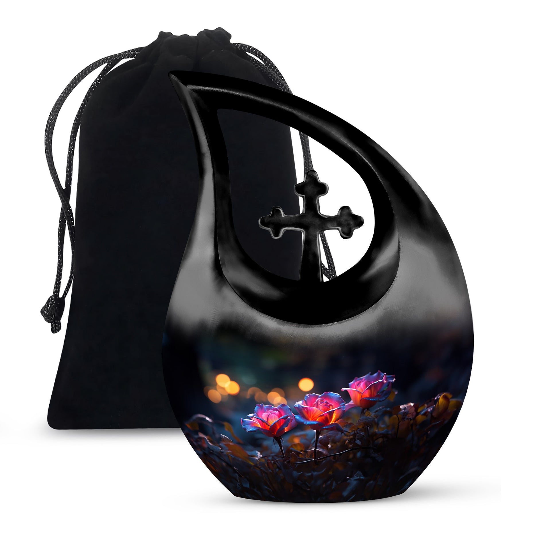 Elegant Triple Rose Funeral Urn - Decorative Floral Ashes Urn For Ashes