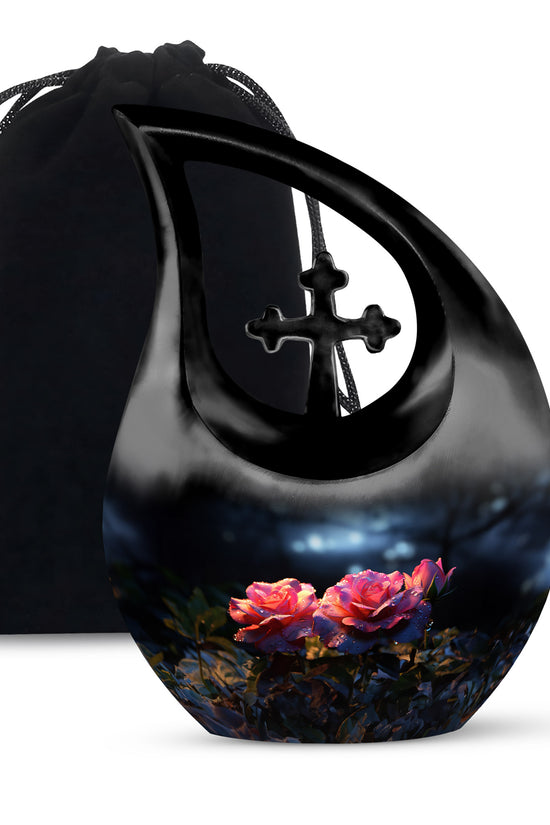 Pink Rose Theme Funeral Urn - Large Memorial Urn For Human Ashes