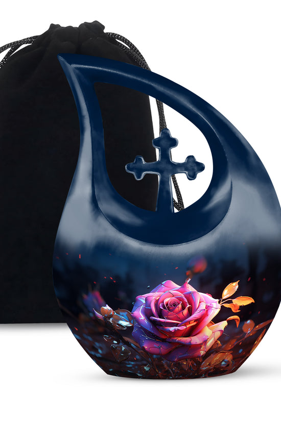 Rose Theme Memorial Urn - Aluminium Cremation Urn For Ashes