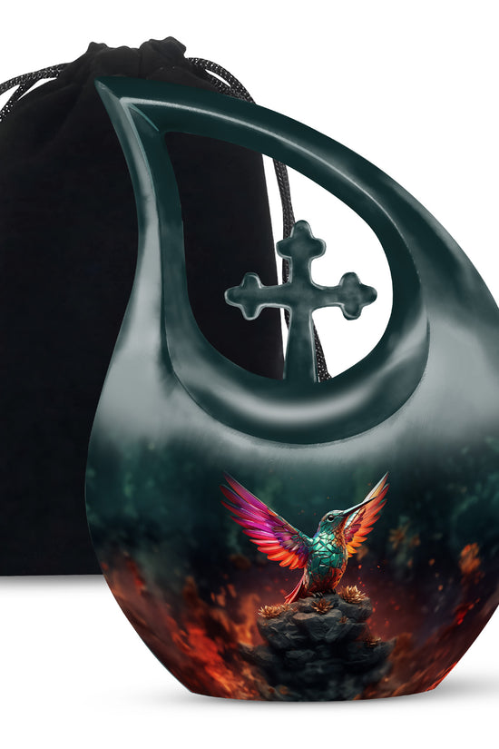 Green Hummingbird Funeral Urn - Decorative Memorial Urn For Adults Ashes