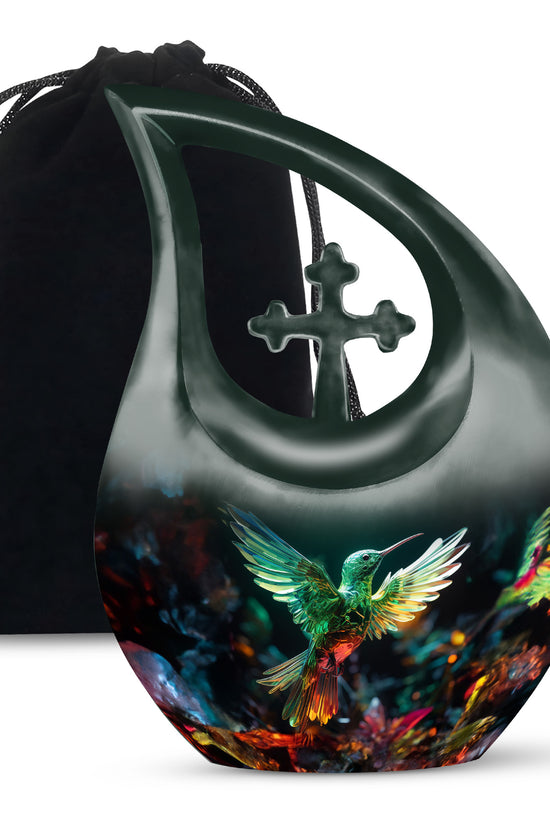 Green Crystal Hummingbird Funeral Urn - Artistic Memorial Urn For Male & Female