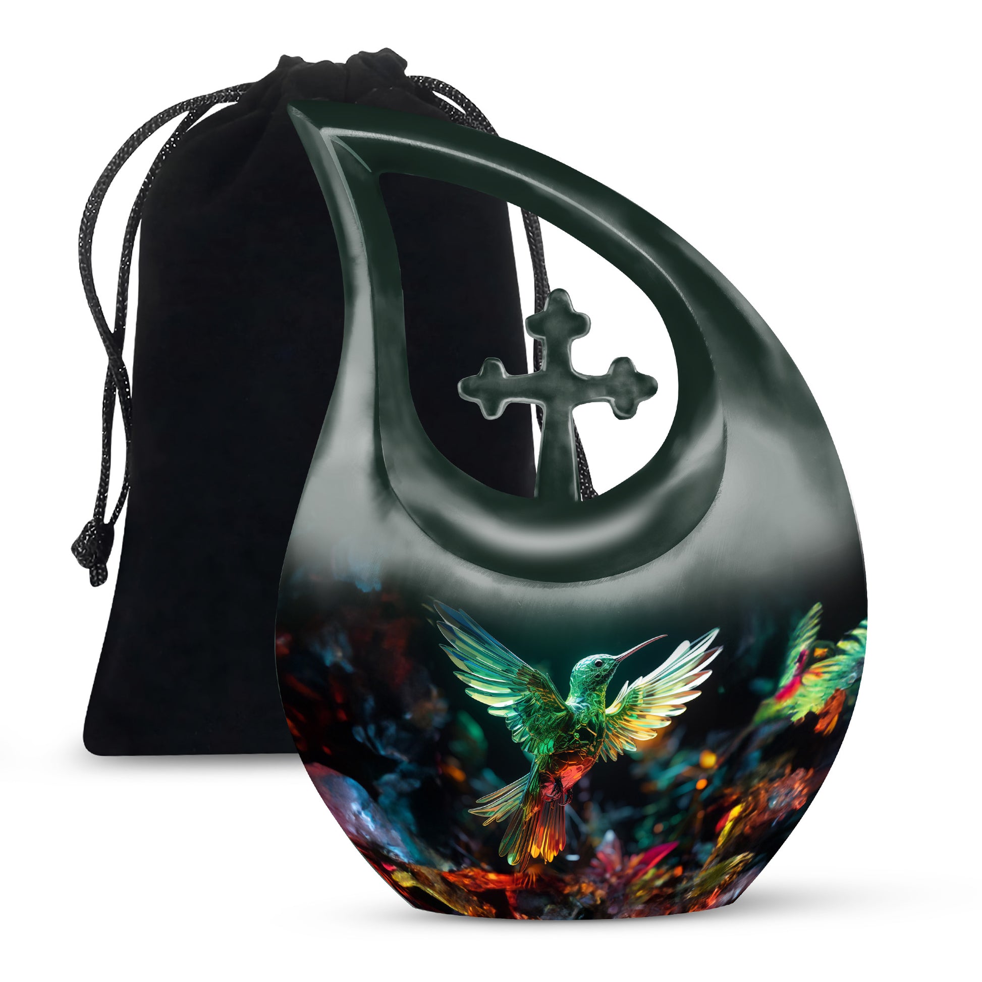 Green Crystal Hummingbird Funeral Urn - Artistic Memorial Urn For Male & Female