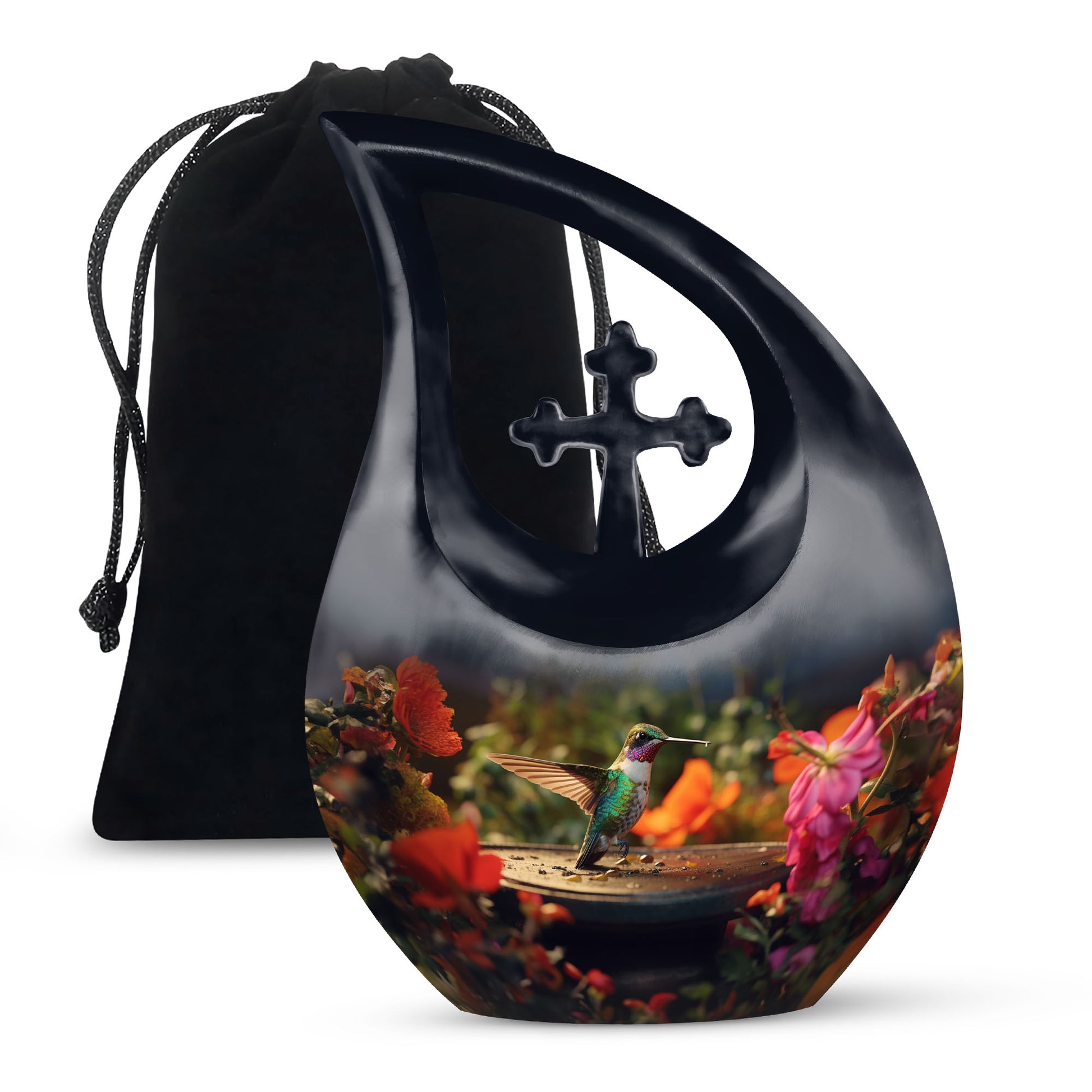 Elegant Hummingbird Memorial Urn - Aluminium Cremation Urn For Human Ashes