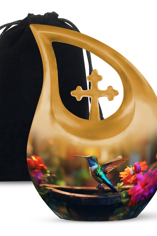 Classic Hummingbird Cremation Urn - Yellow Large Memorial Urn For Loved Ones
