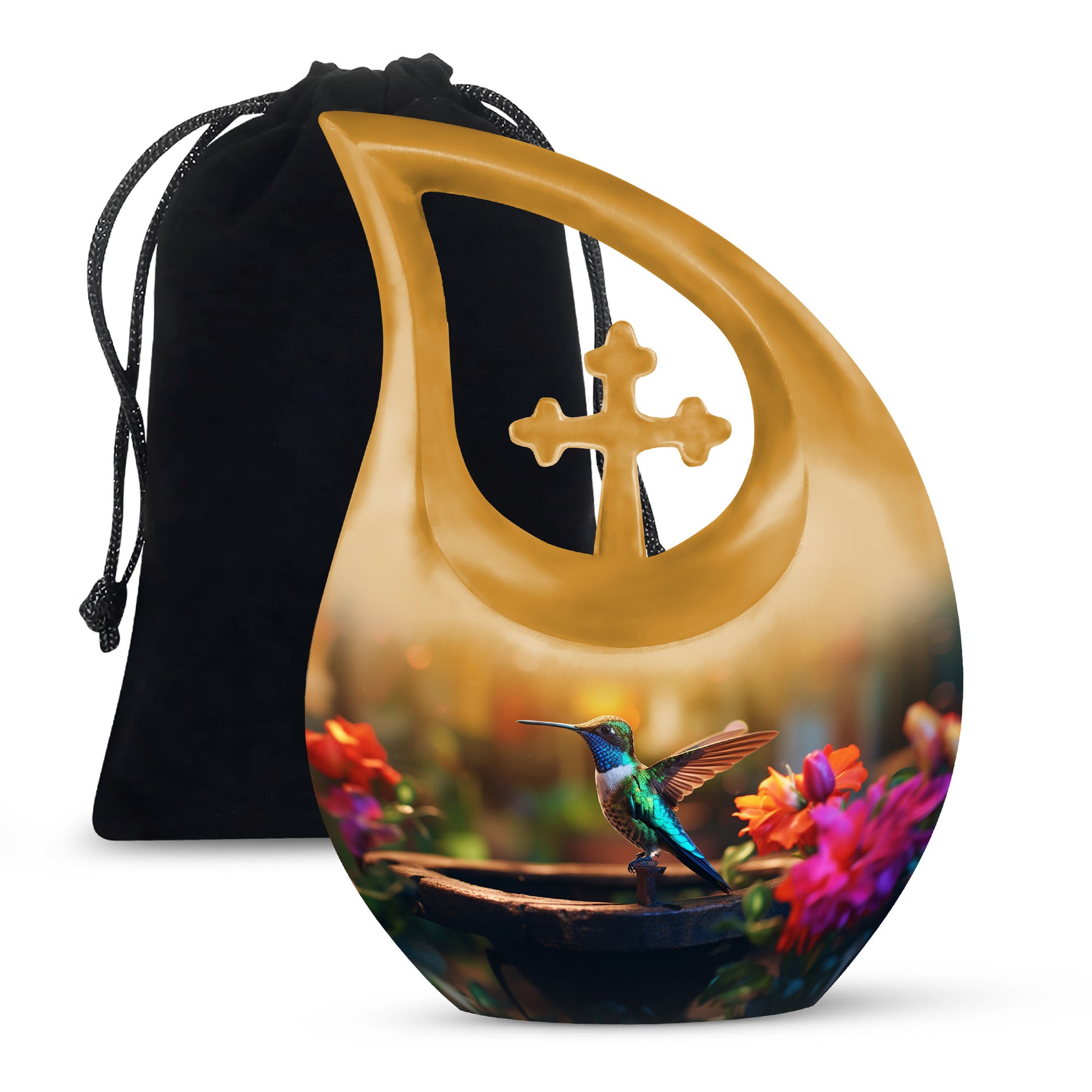 Classic Hummingbird Cremation Urn - Yellow Large Memorial Urn For Loved Ones