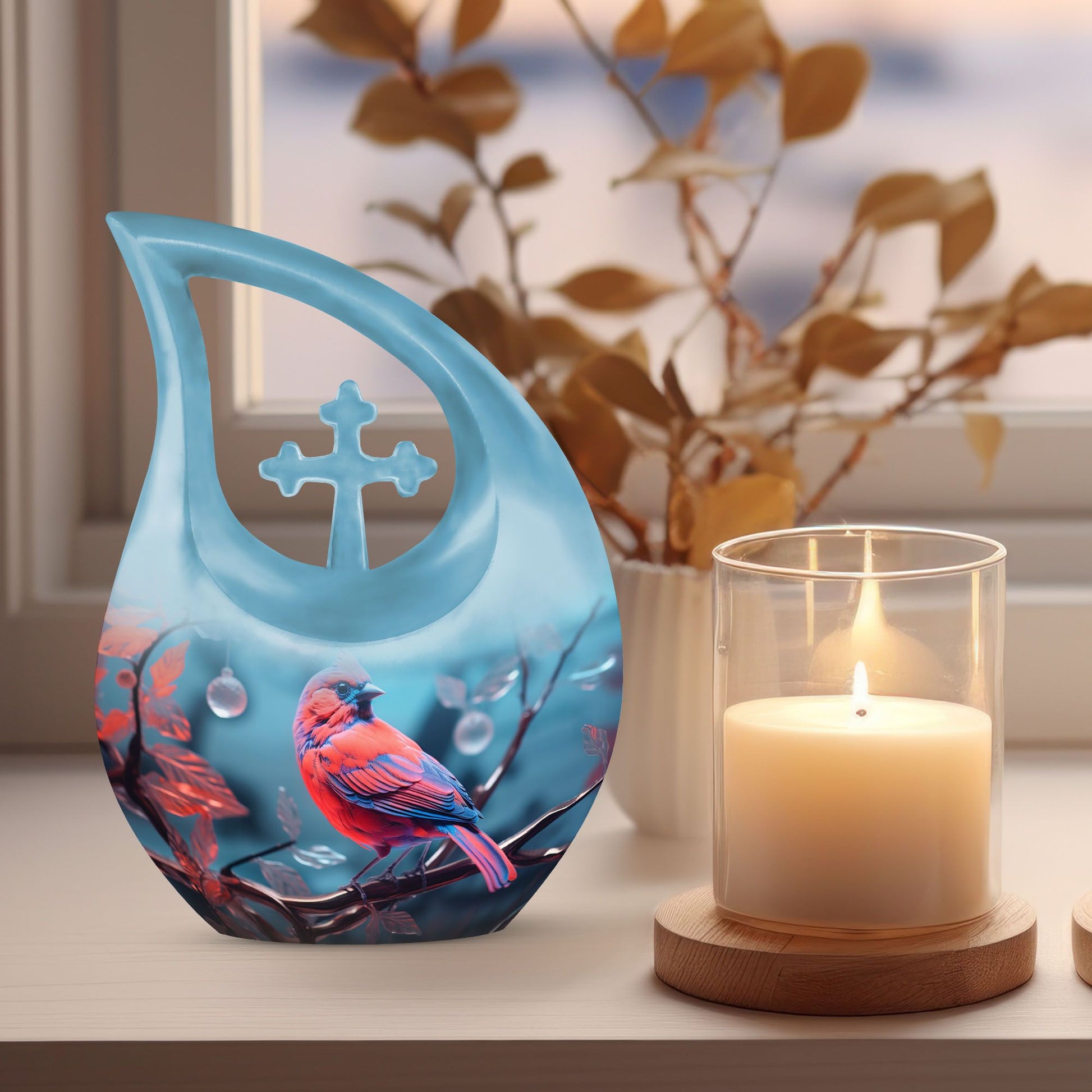 Cardinal Bird Urns For Ashes - Urn With Keepsake Combo
