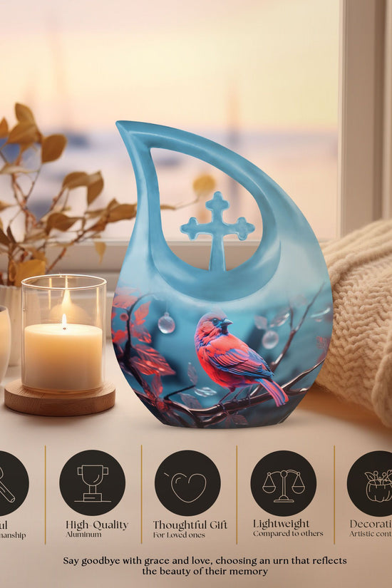 Cardinal Bird Urns For Ashes - Urn With Keepsake Combo