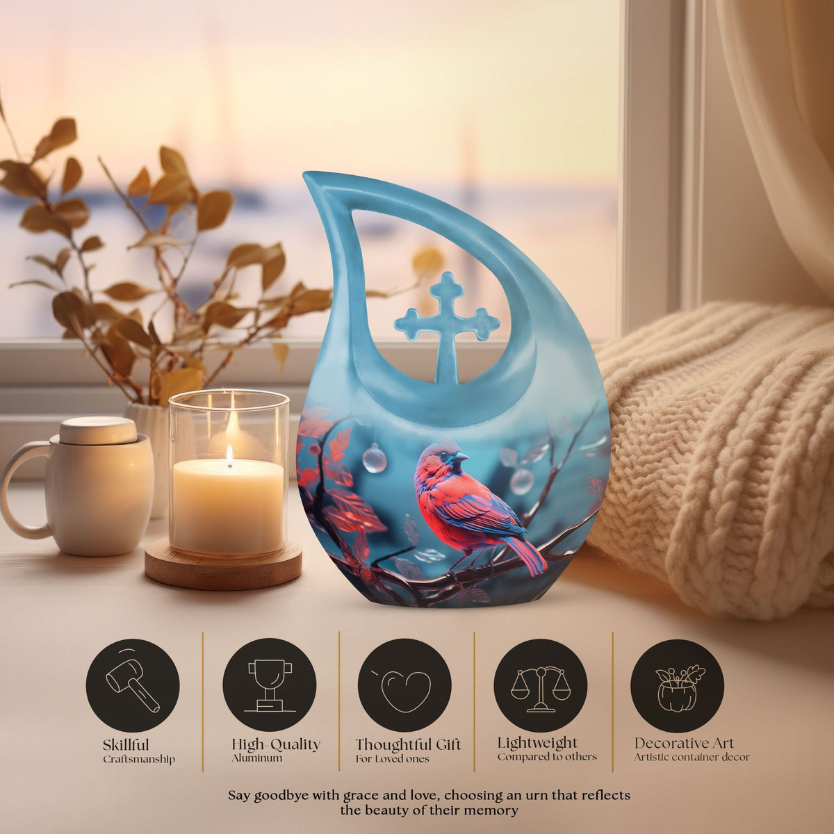 Cardinal Bird Urns For Ashes - Urn With Keepsake Combo