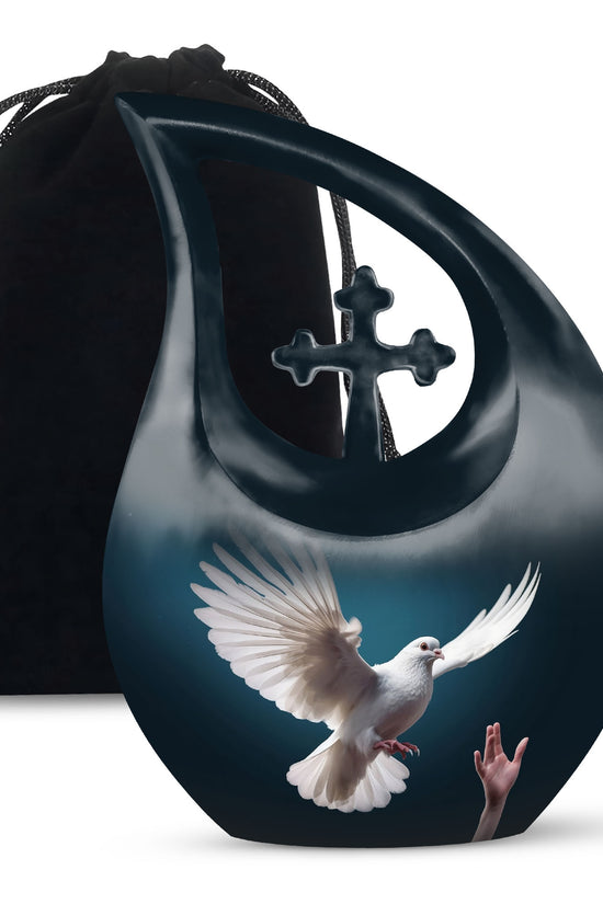 Dove Bird Beautiful Funeral Urn - Blue Aluminium Urn For Human Ashes