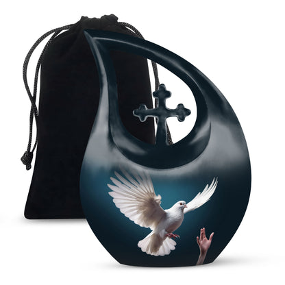 Dove Bird Beautiful Funeral Urn - Blue Aluminium Urn For Human Ashes