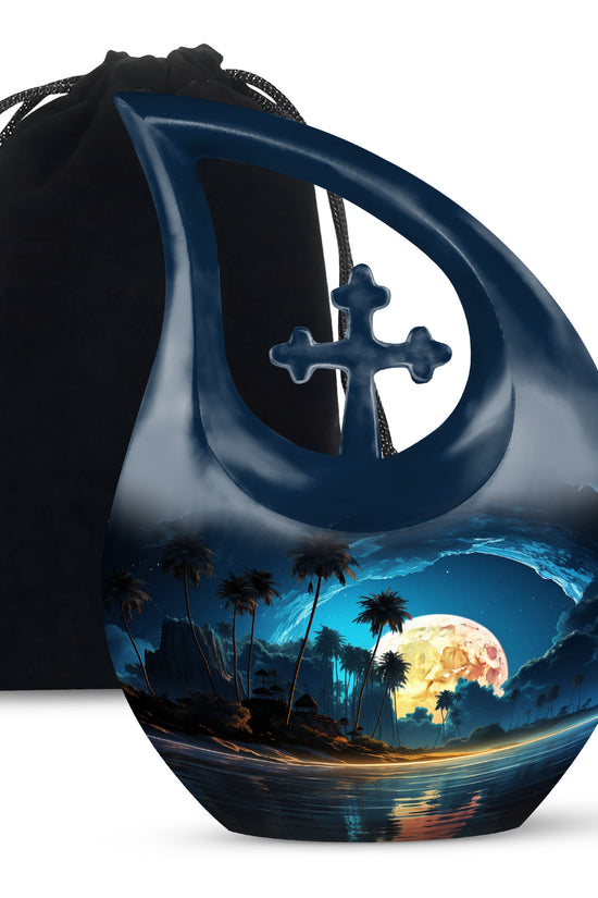 Night Beach Memorial Urn - Moonlight Cremation Urn For Loved Ones