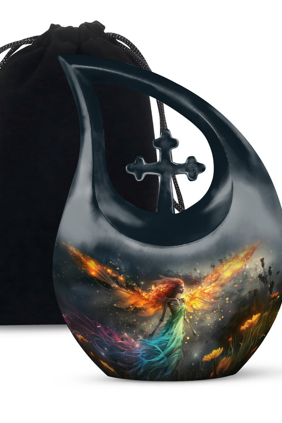Flame Wing Angel Memorial Urn - Dark Cremation Urn For Male & Female