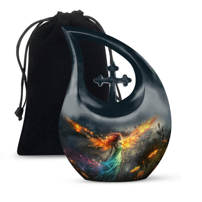 Flame Wing Angel Memorial Urn - Dark Cremation Urn For Male & Female