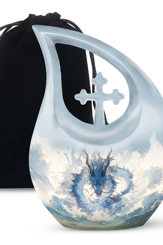 Mystic Blue Dragon Cremation Urn For Adult - Artistic Funeral Urn For Ashes