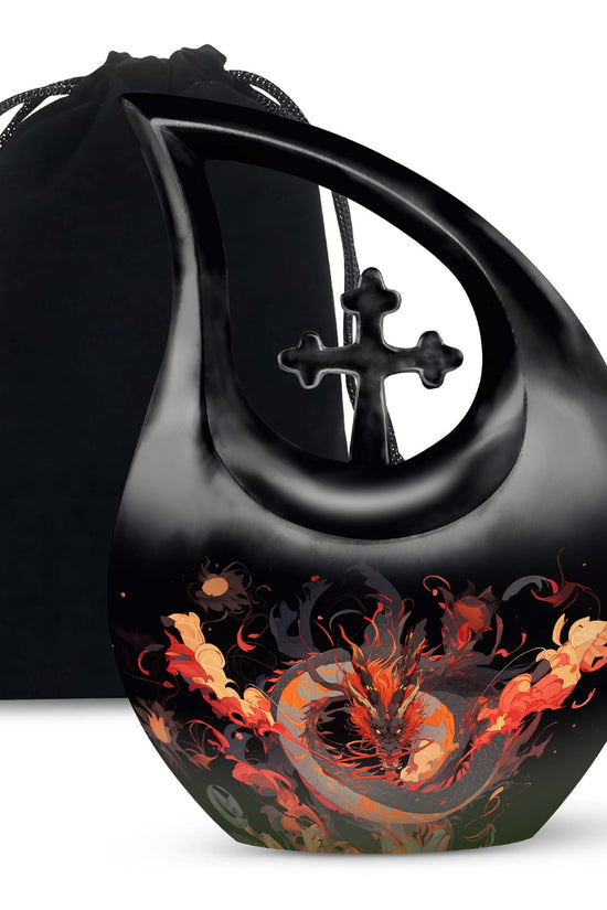 Dragon Fantasy Cremation Urn For Human Ashes - Aluminium Black Memorial Urn