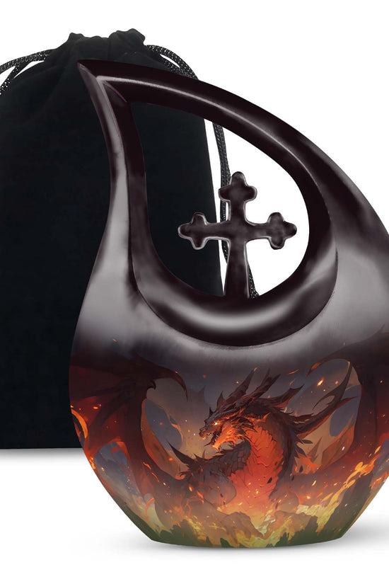 Mystic Fire Dragon Funeral Urn For Ashes - Red And Gold Burial Urn