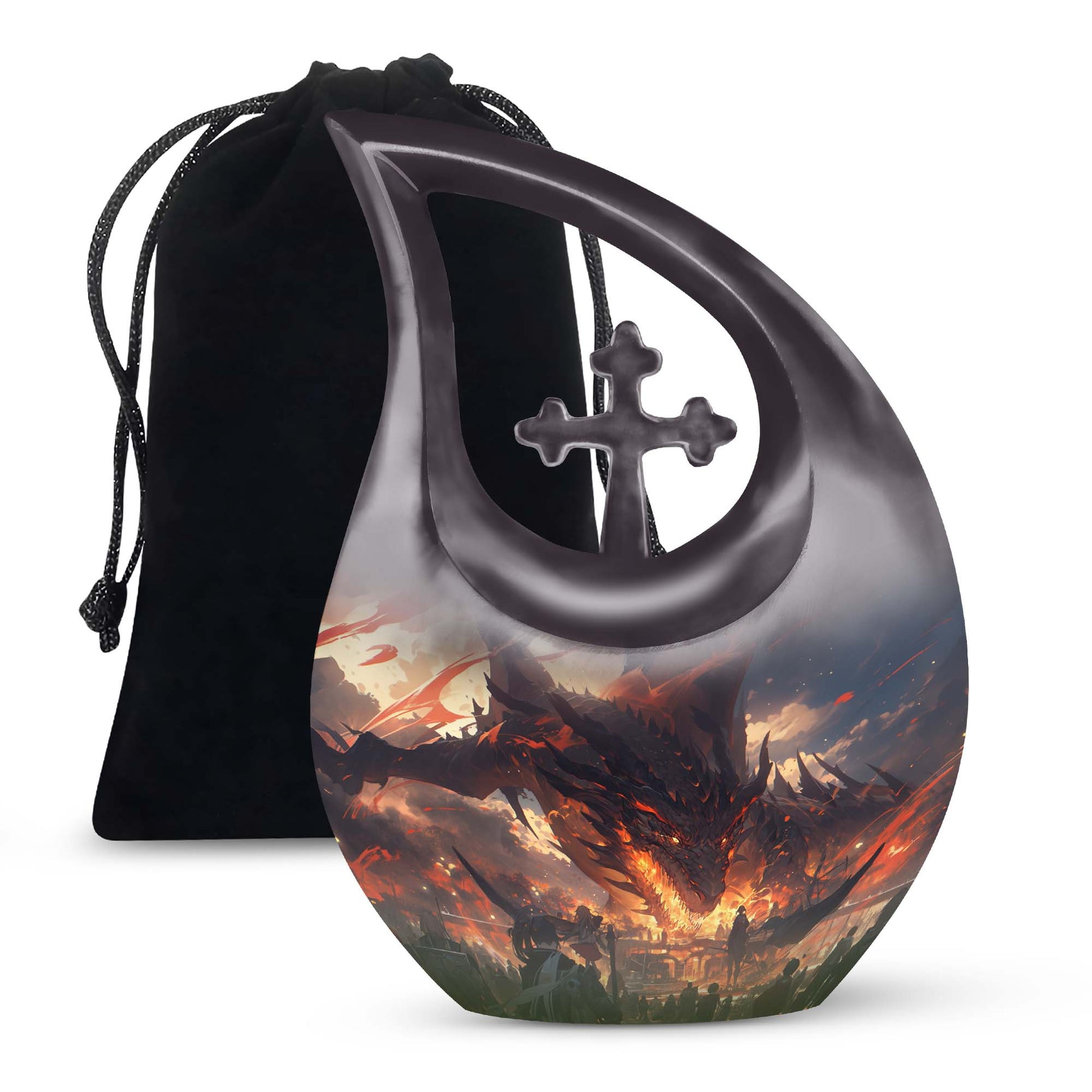Royal Black Dragon Memorial Urn - Decorative Funeral Urn For Human Ashes