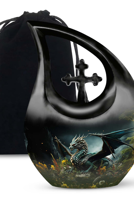 Black Dragon Theme Funeral Urn - Black Aluminium Cremation Urn For Loved Ones