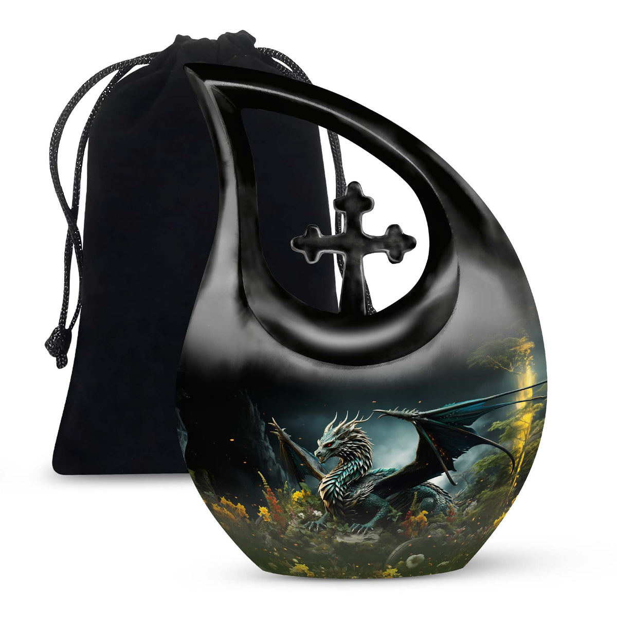 Black Dragon Theme Funeral Urn - Black Aluminium Cremation Urn For Loved Ones